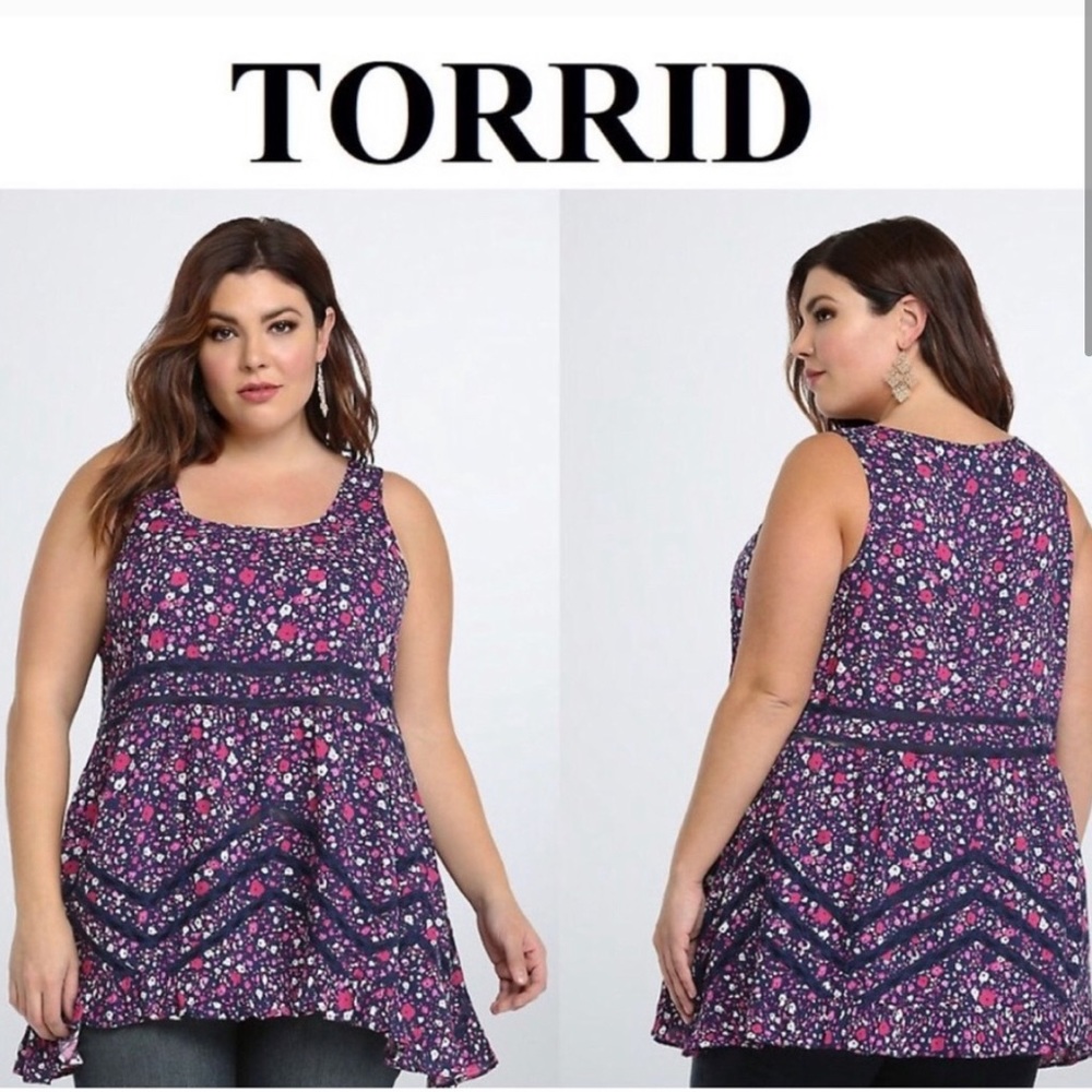 NWT Torrid Challis High Low Floral Ruffle Tank Top